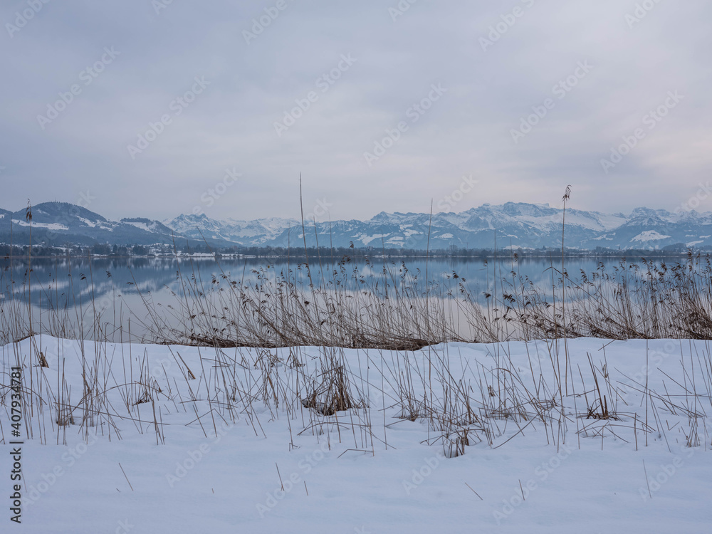 Pfäffiker See im Winter mit Schnee