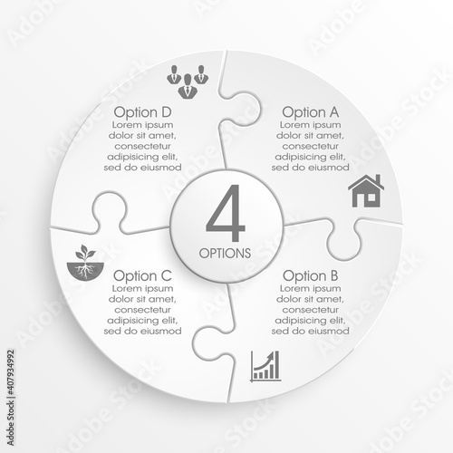 Four sided 3d puzzle presentation infographic template with explanatory text field for business statistics