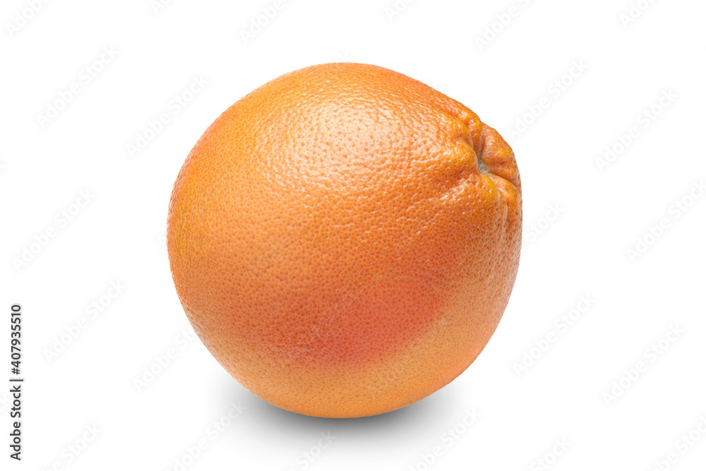 Grapefruit side view isolated on white background. Ripe citrus fruit..