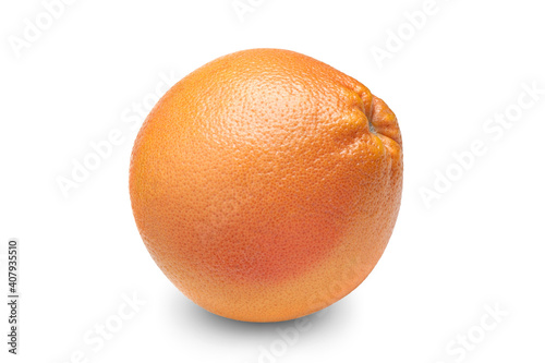 Grapefruit side view isolated on white background. Ripe citrus fruit..