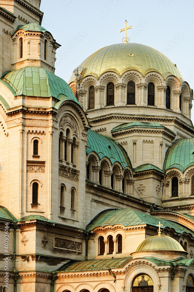 Domes of the Alexander Nevsky orthodox christian cathedral in Sofia, Bulgaria