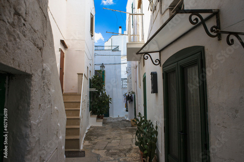 Via Pietro Vincenti, an alleyway in the "centro storico" (historic centre) of Ostuni, known as the White City, Puglia, Southern Italy