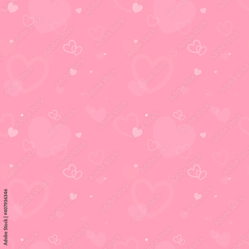 Cartoon cute vector seamless pattern on valentine's day theme. Blurred hearts of different sizes and shapes on a pink background. Background decoration.