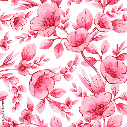 Floral watercolor seamless pattern. Design for fabric, wallpaper, wrapping paper and more.