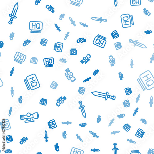 Set line Sniper optical sight, Sword and Military headquarters on seamless pattern. Vector.