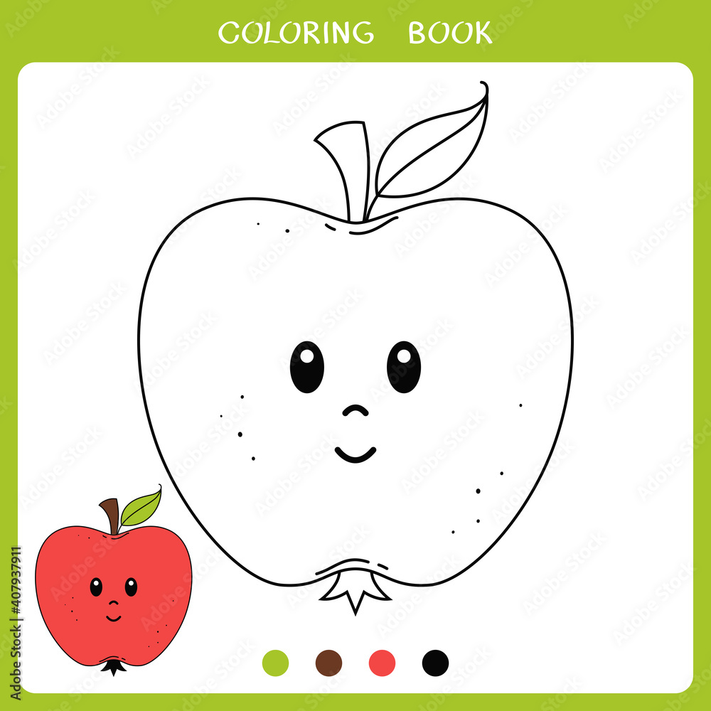 Simple educational game for kids. Cute apple for coloring book Stock ...