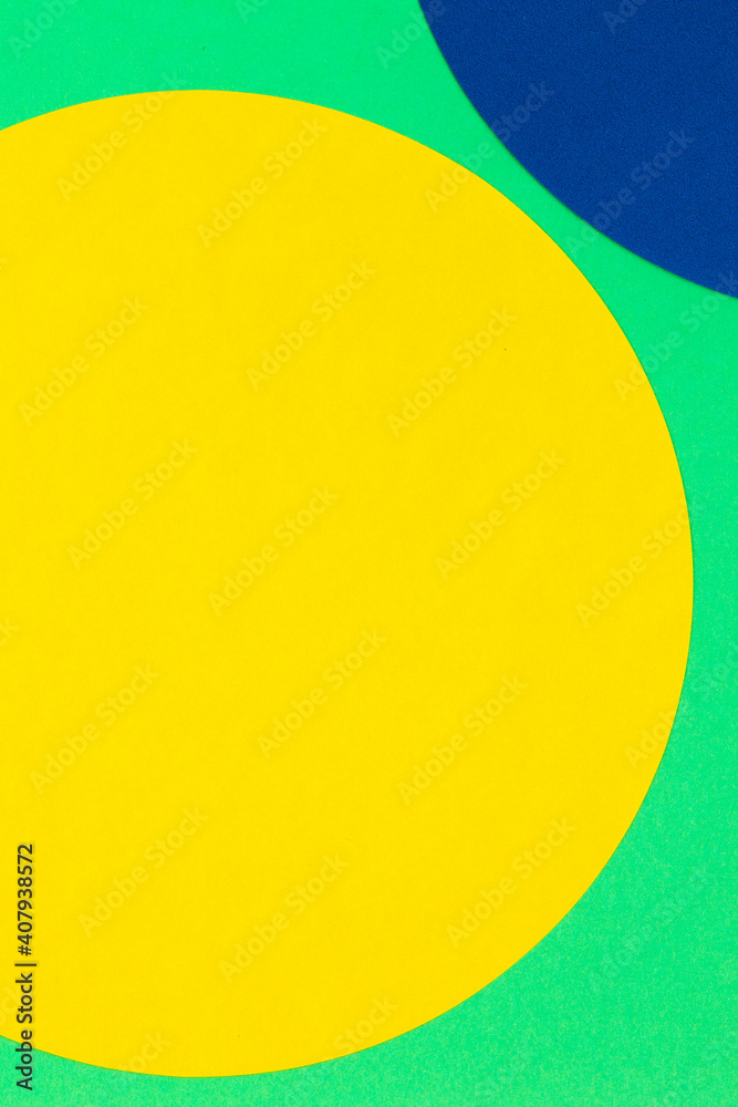 Abstract color paper texture background. Colorful round circle triangle shape geometry composition on light green background