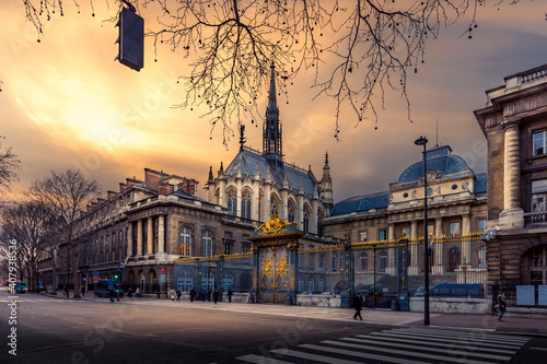 Paris, France - January 18, 2021: The front entrance of the Palais de Justice and Sainte-Chapelle chapel in Paris photo