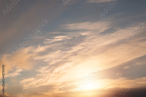 Beautiful colorful sunset sky with clouds. Nature background © mark_gusev