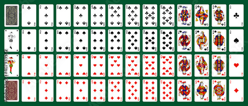 Poker playing cards, full deck - Green background in a separate layer photo