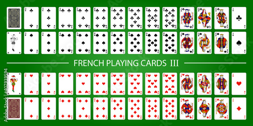 Poker playing cards, full deck - Green background in a separate layer