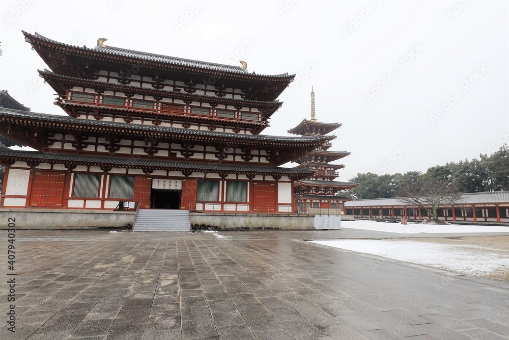 奈良　雪景色の薬師寺