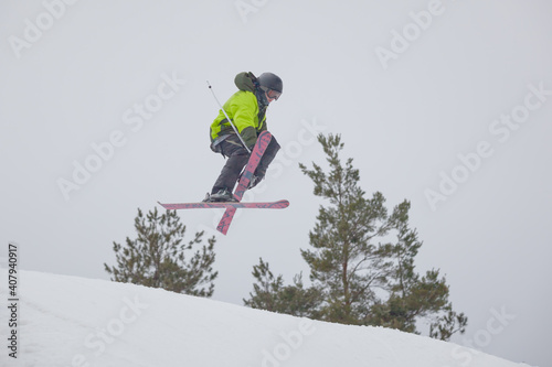 Εκτύπωση καμβά Snowboarder jumping high through the air at the Wisp Ski Resort in Deep Creek La