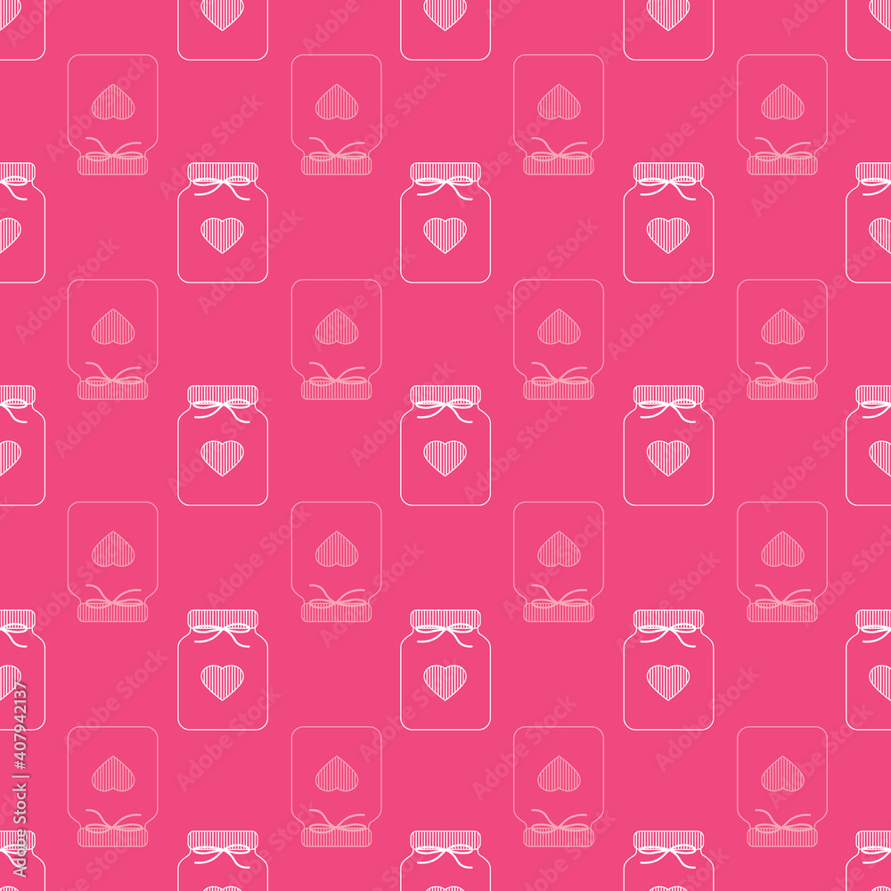 Cute Seamless Pattern with Love Heart on Mason Jar. Perfect for Valentines Day Theme. Cute Seamless Pattern with Love Heart on Mason Jar. Perfect for Valentines Day Theme.