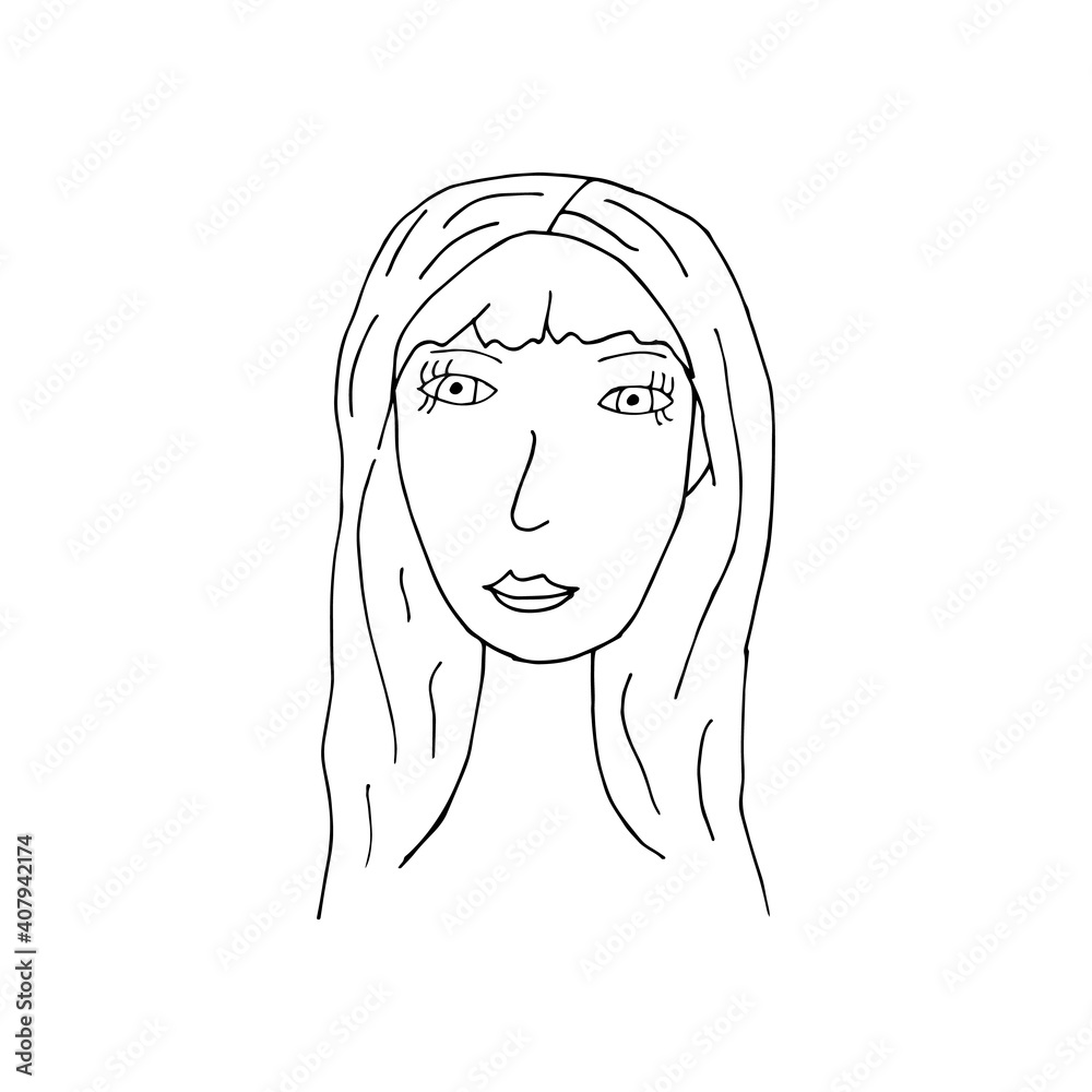 Doodle woman face. International Women's Day. hand drawn of a woman face isolated on a white background. Vector illustration sticker, icon, design element Doodle woman face. International Women's Day. hand drawn of a woman face isolated on a white background. Vector illustration sticker, icon, design element