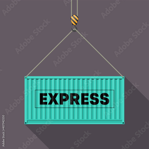 Flat side view express shipping cargo 20 foot container delivery. Large metal 20 ft containers for transportation. Delivery of cargo shipping. 3d illustration