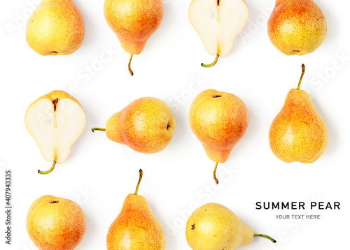 Pear fruits collection and creative background