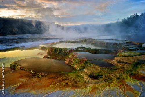 Fotografie, Obraz Vibrant shot of geysers in Yellowstone National Park, Wyoming, US
