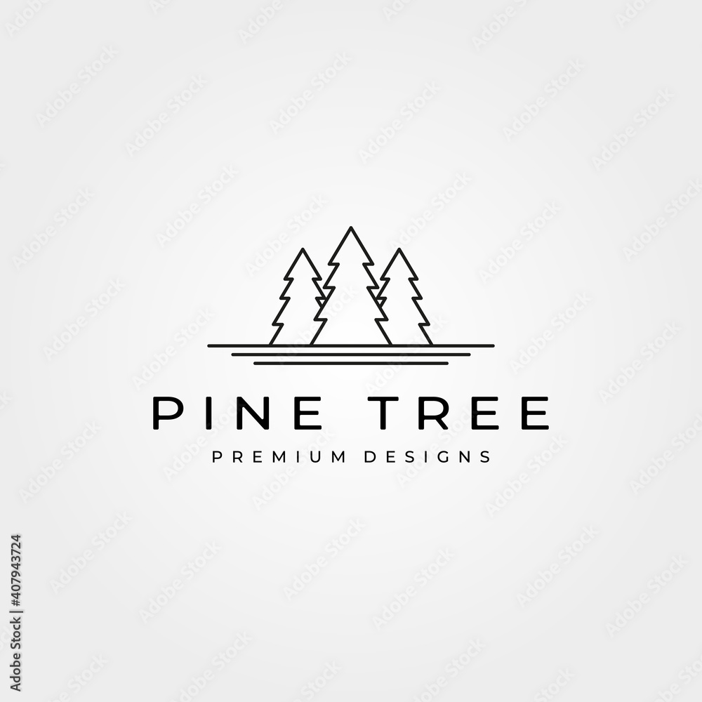 pine tree line art logo minimalist vector symbol illustration design