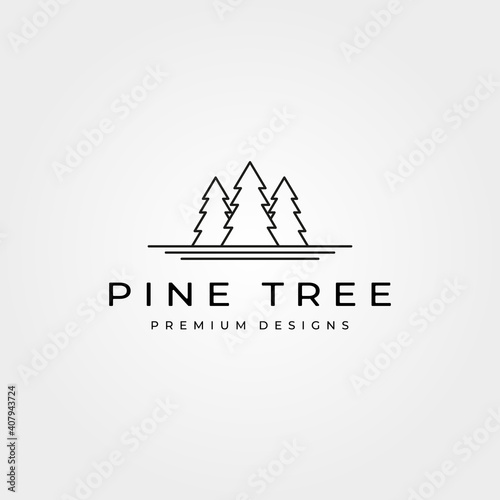 pine tree line art logo minimalist vector symbol illustration design