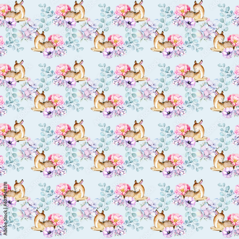 Watercolor seamless sleeping animals pattern Watercolor seamless sleeping animals pattern