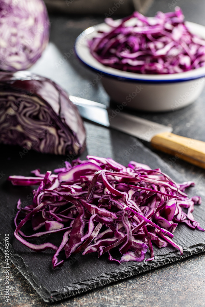 Sliced fresh red cabbage