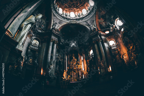 Prague, Czech Republic- May 28, 2017: interior of Saint Nicolas cathedral in Mala Strana, toned photo photo