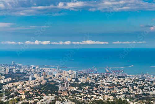 Fototapeta Naklejka Na Ścianę i Meble -  Teh Cityscape of Haifa At Day,  The Israel Cities, Aerial View, Israel