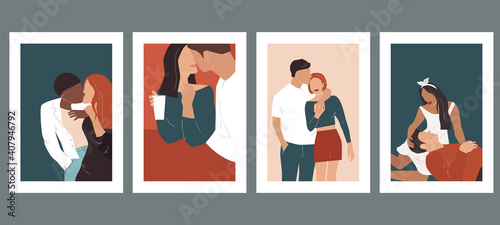 Abstract posters with couples in love. Modern Art. Vector illustration.