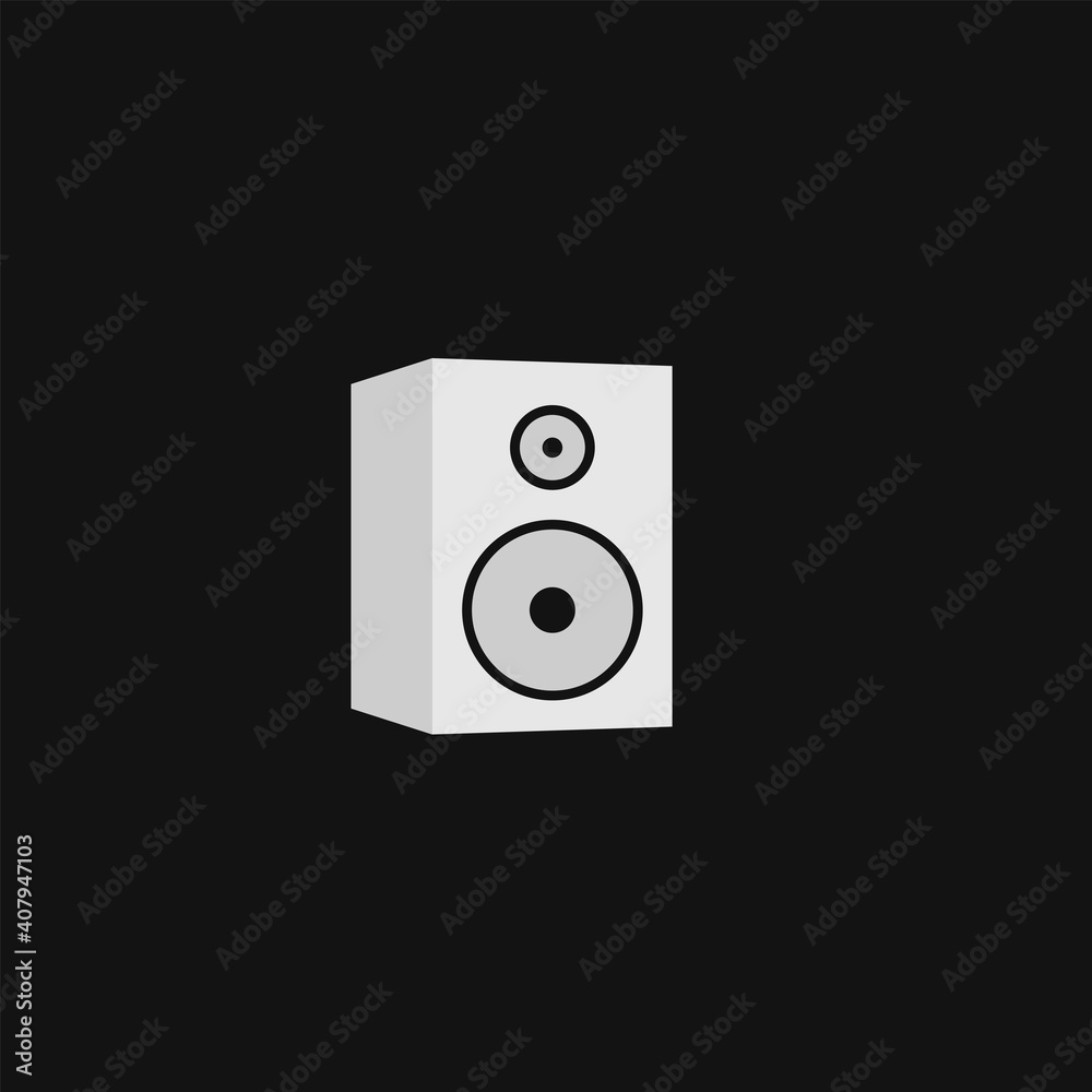 Music bass speaker icon. Isometric of silver music bass speaker vector icon for web design isolated on black background Music bass speaker icon. Isometric of silver music bass speaker vector icon for web design isolated on black background