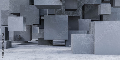 concrete cubes geometric object 3d render illustration