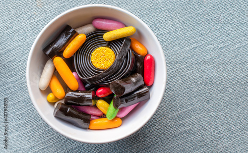 A dish of assorted licorice flavored sweets