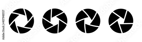 Set of camera lens diaphragm, aperture icons. Camera shutter collection. Vector illustration.