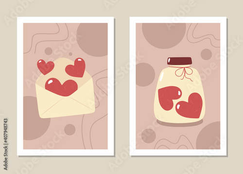 Valentine's Day - set of vector art cards in flat style.
