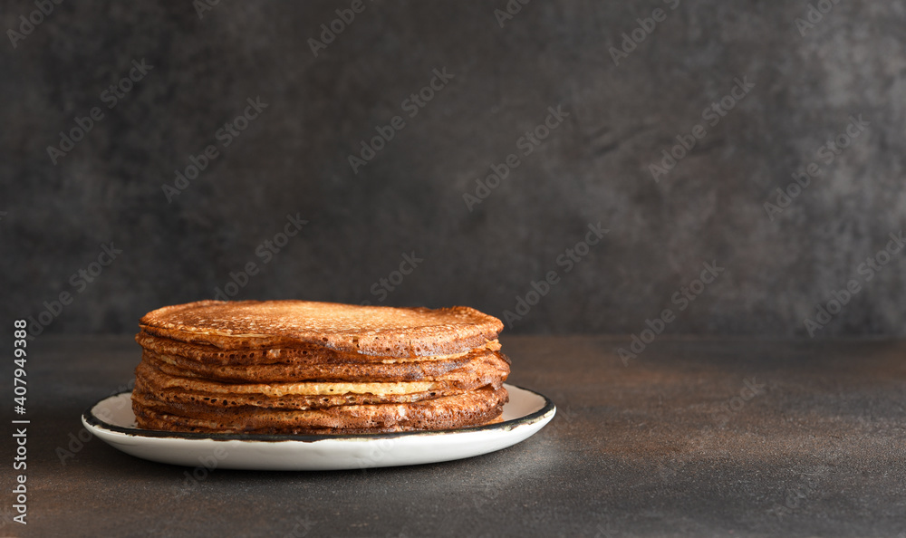 custom made wallpaper toronto digitalStack of pancakes on the plate on a dark background. Thin pancakes. Good morning.