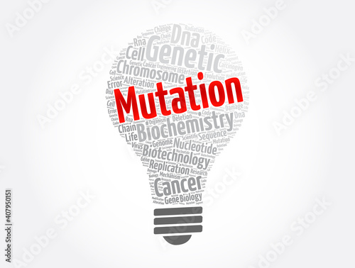 Mutation light bulb word cloud collage, medical concept background