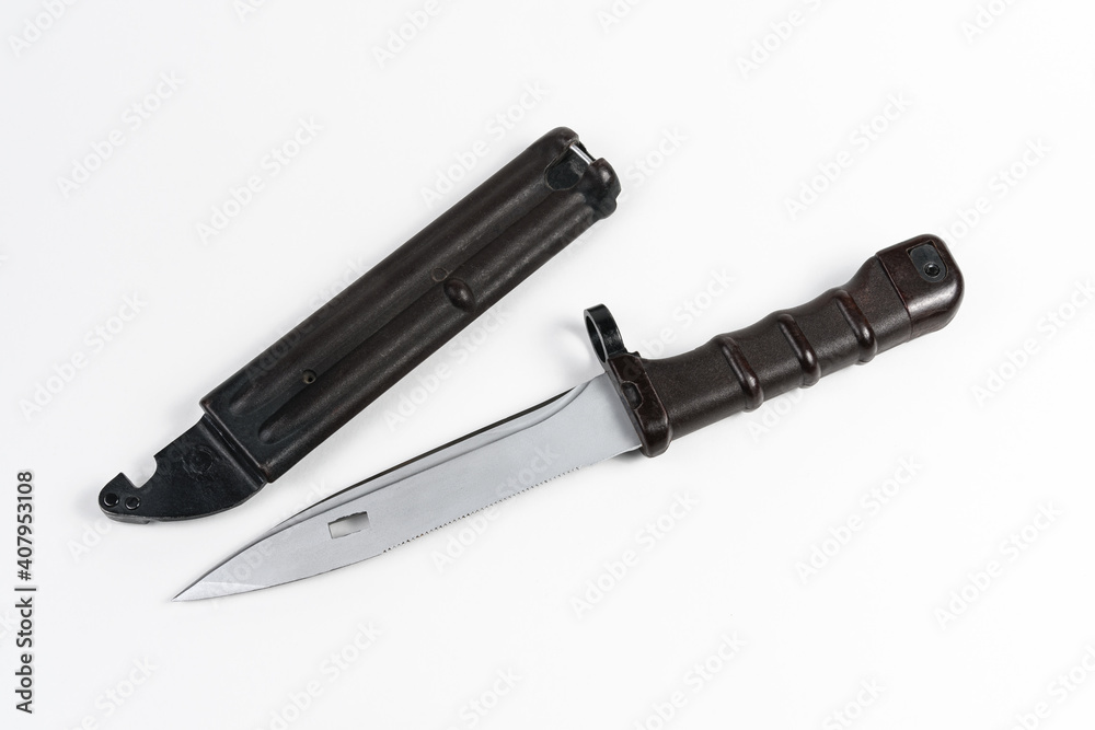A piercing weapon that is attached to the barrel of an assault rifle or carbine A piercing weapon that is attached to the barrel of an assault rifle or carbine