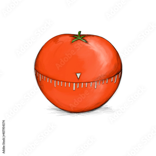 Pomodoro-Eierwecker auf weißem Hintergrund