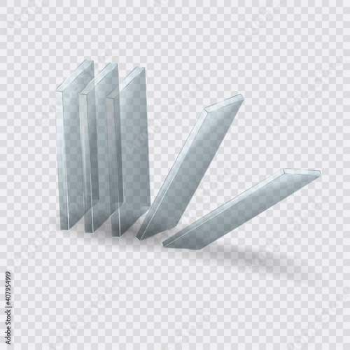 Glass domino falling on the ground isolated on transparent background. Vector transparent object Eps 10
