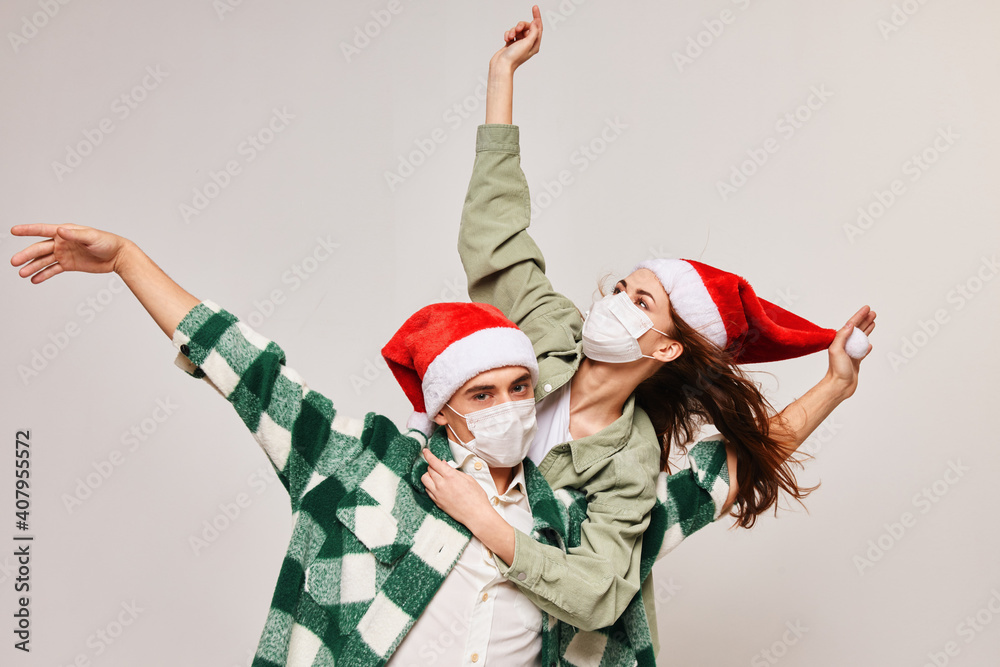 Family holiday Christmas and fun medical mask New Year's hat Family holiday Christmas and fun medical mask New Year's hat