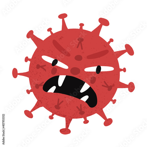 Monster or vampire virus character angrily grins and attacks. Hand-drawn cartoon vector isolated illustration.