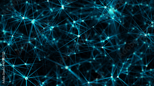 Network connecting triangles background with dots and lines. Futuristic polygonal background. Artificial intelligence. Big data technology .3d rendering.