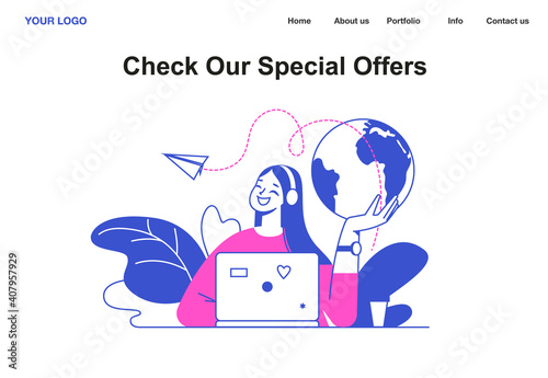 Customer service landing pagetechnical support assistant, customer and operator vector. Customer service, hotline operator advises customer, online global technical support 24 7.