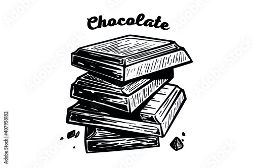 Chocolate pieces vector on a white background in a hand-drawn style. Slices of chocolate illustration