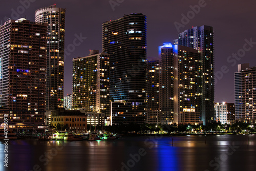 Miami, Florida, USA skyline on Biscayne Bay, city night backgrounds. Skyline of miami biscayne bay reflections, high resolution. © Volodymyr