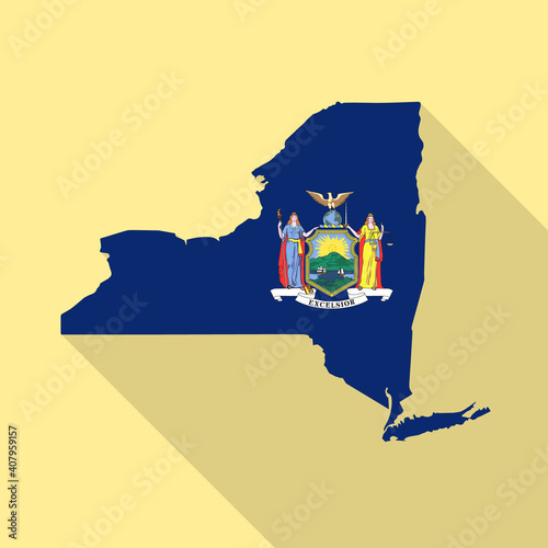 New York flag vector map flat simple style long shadow background. Vector Illustration New York flag map