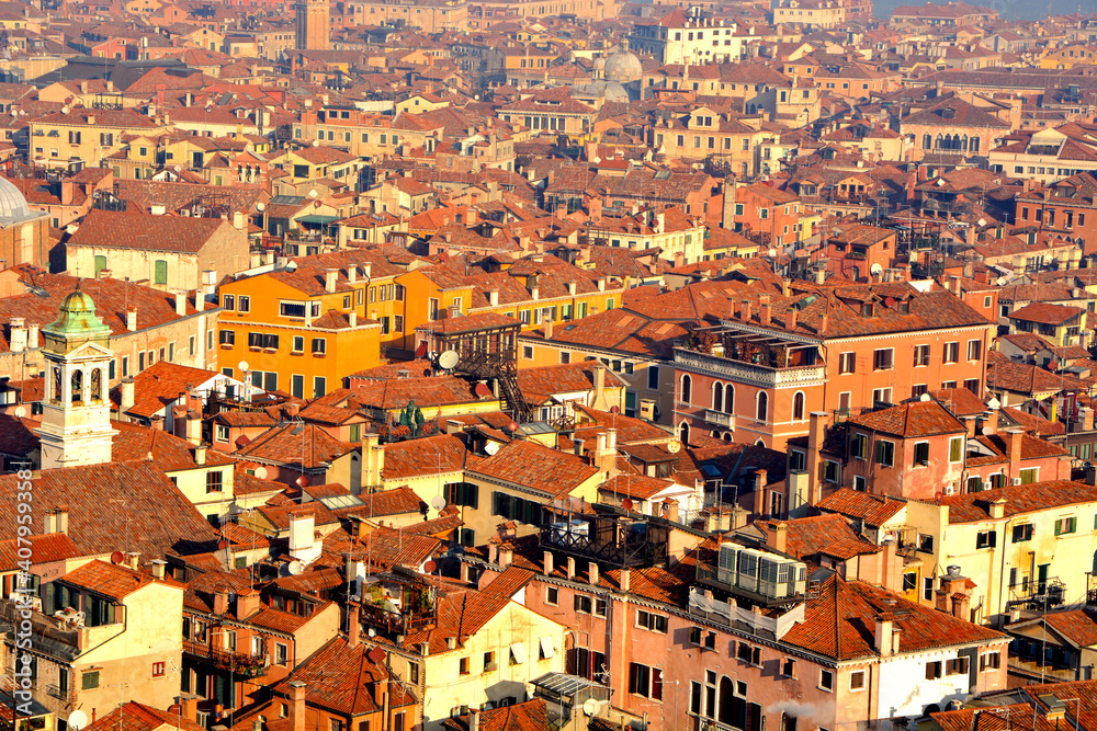 Venice, panoramic view on the rooftops of the Italian city Venice, panoramic view on the rooftops of the Italian city