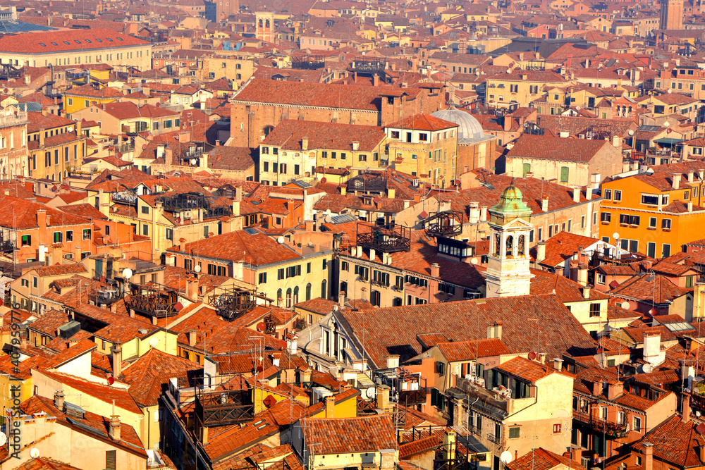 Venice, panoramic view on the rooftops of the Italian city 