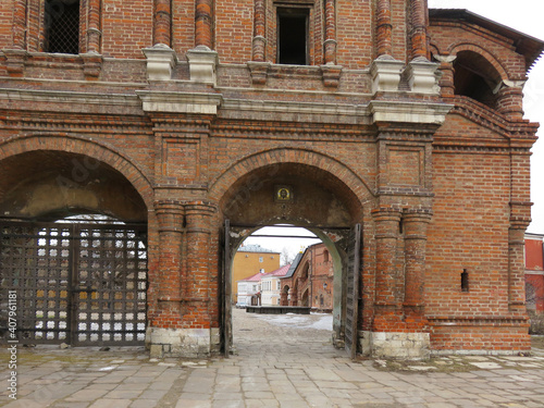 Moscow. Krutitskoe PODVOR'e - the Palace ensemble with two churches includes tiled krutitskiy Teremok, the Holy gate.  photo