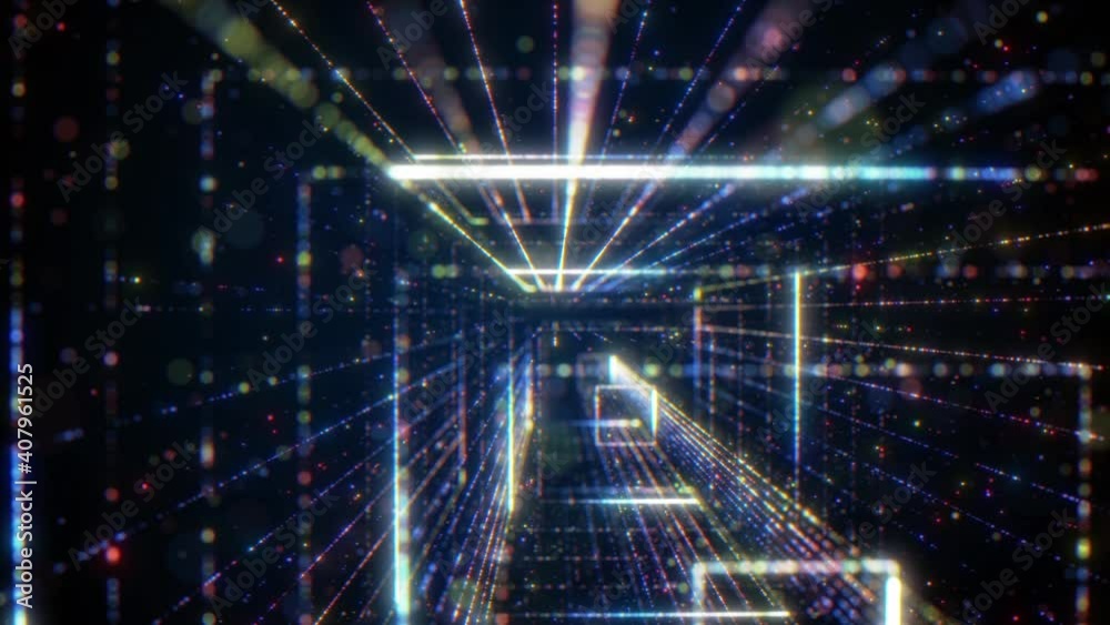 3D Big Data Digital tunnel square with futuristic matrix